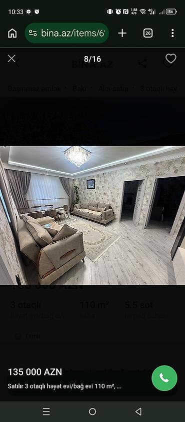 60 mine evler: Satılır: 3 otaqlı həyət evi/bağ evi Ümumi sahə: 110 m² Torpaq sahəsi — 4