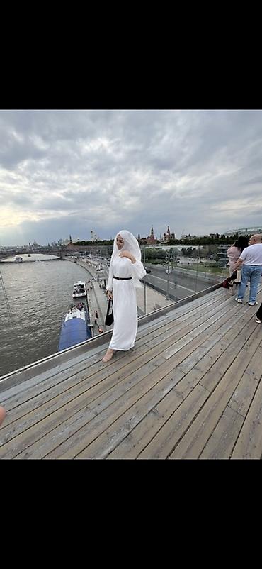 муслиновые платья: Белое мусульманское платье - Цвет: белый, однотонный - Силуэт — 1