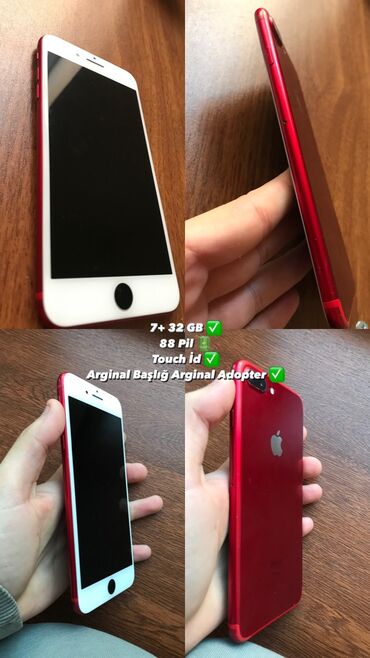 iphone 8 plus satılır: IPhone 7 Plus, 32 GB, Qırmızı, Barmaq izi