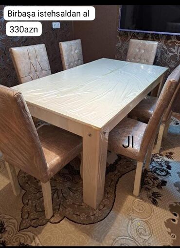 ev üçün stol: Qonaq otağı üçün, Yeni, Dördbucaq masa, 6 stul