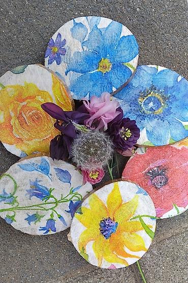 sa staklom: Ručno rađeni podmetači za čaše – setovi sa floralnim i tropskim — 1