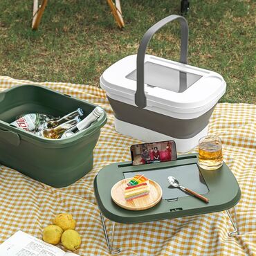 бассейн с водой: Складная корзина с крышкой-столиком для пикника, идеально подойдет для