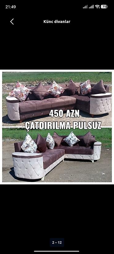 divalar: Künc divan, Yeni, Vеlur parça, Şəhərdaxili pulsuz çatdırılma — 1