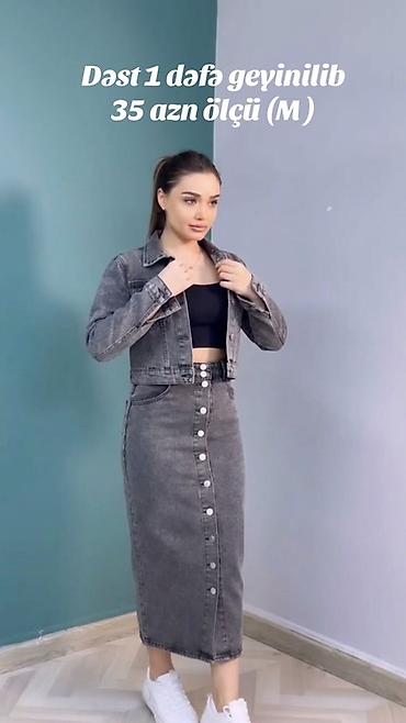 Костюмы: Denim dəst – gödəkcə və ətək - Rəng: tünd boz/“washed” efektli - Üst — 1