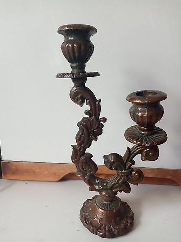 şam qiymətləri: İkişamlı metal şamdan - Material: tökmə metal (döküm), ağır və sabit — 1