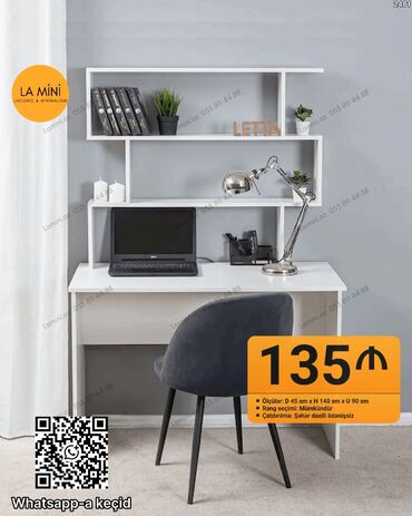 xam mdf: Masa və rəfli iş guşəsi – LA MINI dizaynı - Ölçülər: Dərinlik 45 sm