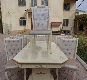 stol taxta: Qonaq otağı üçün, Yeni, Açılmayan, Dördbucaq masa, 6 stul, Azərbaycan