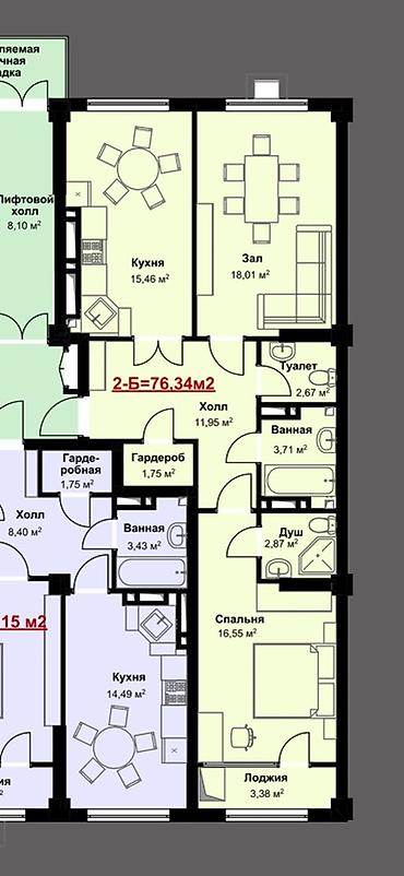 квартира в манасе: 2 комнаты, 76 м², Элитка, 7 этаж, ПСО (под самоотделку) — 8