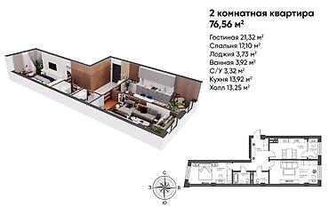 палисад 2025: 2 комнаты, 77 м², 12 мкр Элитка, 7 этаж, ПСО (под самоотделку) — 3