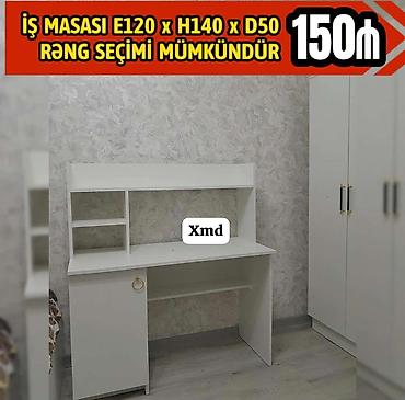 dolab sumqayit: İş masası – 120×140×50 sm • Üst modul ilə funksional dizayn: solda iki — 1