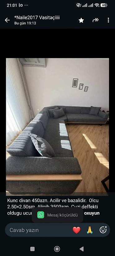 Kunc divan 450azn. Acilir ve bazalidir. Olcu 2.50×2.50sm. Alinib