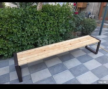 Bağ, çöl masa və oturacaq dəstləri: Metall karkaslı taxta lamelli skamya dəsti - Məhsul: açıq məkana — 32