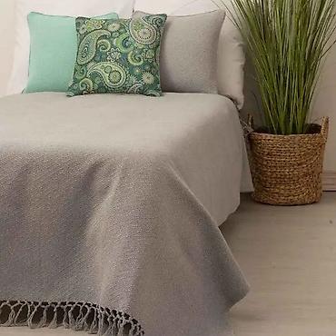 Ćebad i pokrivači: Prekrivač za krevet – jednostavan tkan, sa resama na ivicama - — 1