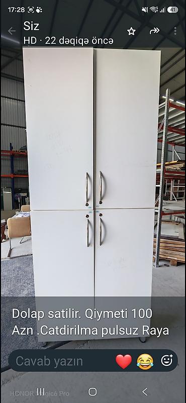 Ağ rəngli 4 qapılı şkaf - Material: laminat/MDF tipli səth, metall