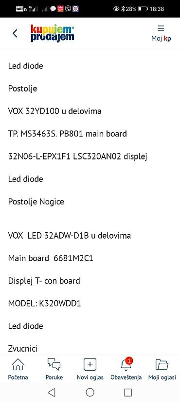 Aksesoari za TV i video: VOX 32” televizori – delovi Dostupni delovi za modele: - VOX 32YD100 na lalafo.rs — 1 Aksesoari za TV i video: VOX 32” televizori – delovi Dostupni delovi za modele: - VOX 32YD100 — 1