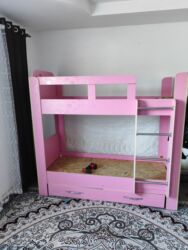 двухъярусная кровать для взрослых бу: Двухъярусная детская кровать, Б/у, ЛДСП, цвет - Розовый