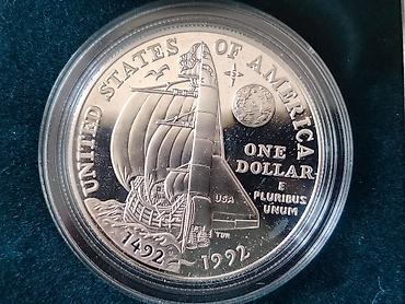 fil fiqur: 1992 ABŞ Xatirə Gümüş Dollar – Columbus Quincentenary Proof(26.73 — 3
