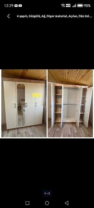 soba borusu: Yeni, 4 qapılı, Güzgülü, Ağ, Açılan, Düz dolab — 3
