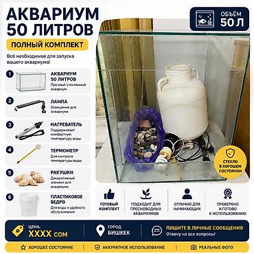 Үй жаныбарлары: Аквариум 50 л — полный комплект для запуска Что входит: - Стеклянный — 1