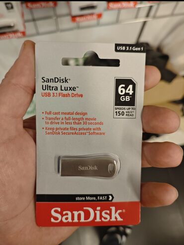 Noutbuklar üçün adapterlər: Flash kart Sandisk, 64 GB, USB 3.1, Yeni