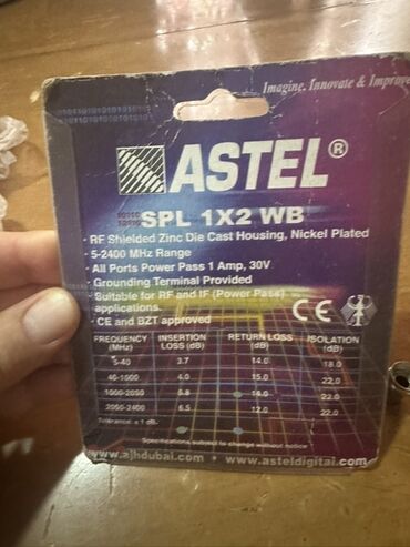 Чехлы: Astel SPL 1x2 WB RF Splitter - 1 giriş, 2 çıxışlı genişzolaqlı