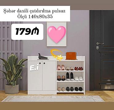 koridor ucun dolap: Ağ rəngdə ayaqqabı dolabı - Ölçü: 140 x 80 x 35 sm - Sol tərəfdə 2 — 1