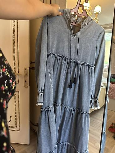 stoyka varatnik: Bohem tərzində uzun cins (denim) don - Rəng: açıq mavi/washed denim - — 4