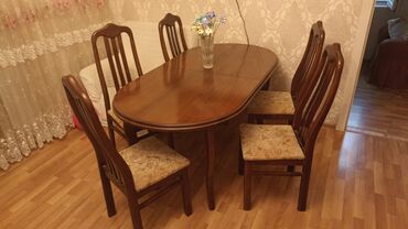 стол и табуретки для кухни: Для гостиной, Б/у, Раскладной, Овальный стол, 6 стульев, Азербайджан