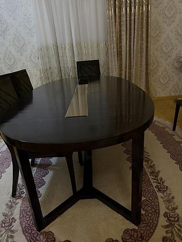 Masa və oturacaq dəstləri: Oval formal masa və 4 stul dəsti - Dizayn: Oval formalı, tünd ağac — 2