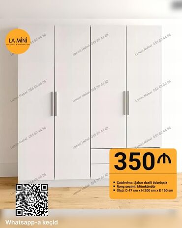 Dolablar: Yeni, Açılan, 4 qapılı Düz dolab, Qarderob, paltar dolabı, Azərbaycan