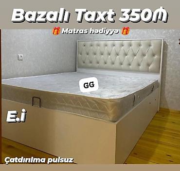 Bazalı taxt – 350₼ - Hədiyyə: matras daxildir - Yumşaq düyməli başlıq