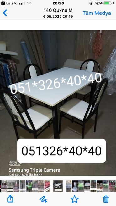 Masa və oturacaq dəstləri: Qonaq otağı üçün, Yeni, Açılan, Dördbucaq masa, 2 stul — 4