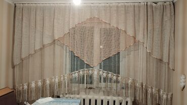 шторы для кухни с балконом: Шторалар комплекти, Сатин, Ламберкону менен, Даяр буюм, Конок бөлмөсү үчун