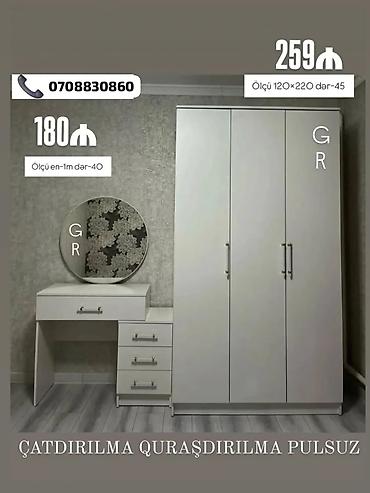 a class mebel: Ağ rəngli yataq otağı mebel dəsti - 3 qapılı şkaf: Ölçü 120×220 — 1