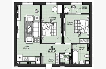 Офисы: 3 комнаты, 70 м², Элитка, 13 этаж, ПСО (под самоотделку)