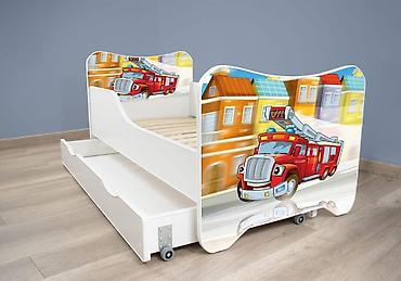 sivi tech fleece: Dečiji krevet 160x80 cm Happy Kitty + fioka Firetruck Opis: - Dečiji — 1
