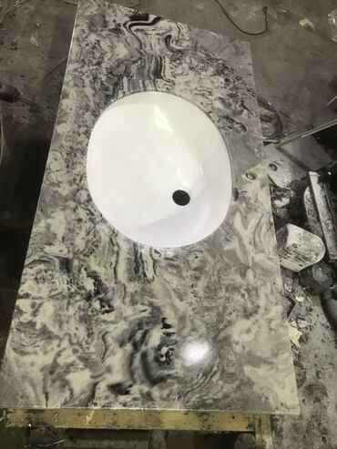 Çanaqlar, tülpanlar: Mərmər naxışlı tezgahüstü əl-üz yuma qabları - Material: parlaq — 9