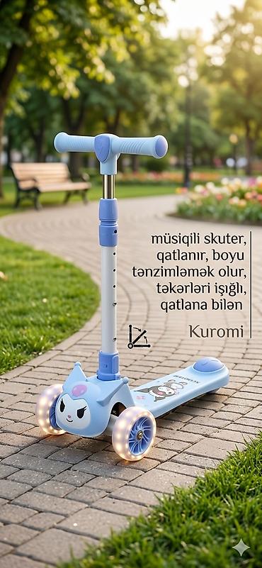 Motonəqliyyat: Musiqili uşaq skuteri – Kuromi dizaynı - 3 təkərli sabit konstruksiya — 3