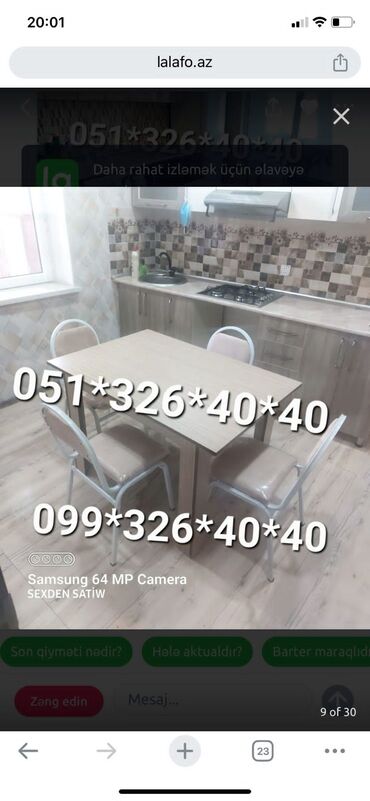 qonaq otagi destleri: Для кухни, Для гостиной, Новый, Прямоугольный стол, 4 стула, Азербайджан