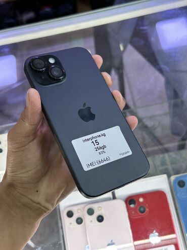 айфон 16 обычный: IPhone 15, Жаңы, 256 ГБ, Black Titanium, Коргоочу айнек, Каптама, 83 %