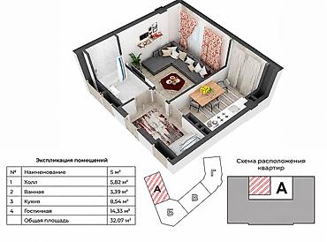 32: 1 комната, 32 м², 6 мкр Элитка, 9 этаж, Готовая ПСО (под самоотделку) — 2