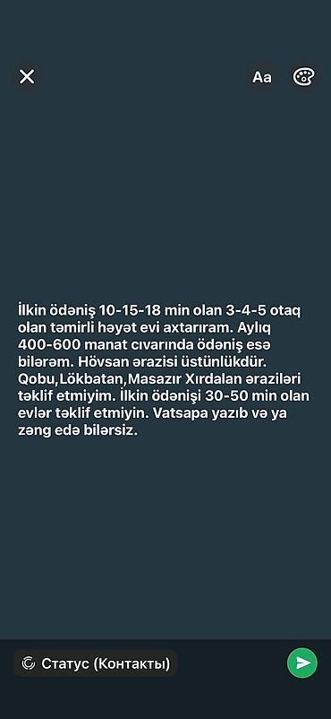 mesdaga ev: Salam,mənə ilkin 10,15,18 min verməklə - 3-4-5 otaqlə təmirli ev — 1
