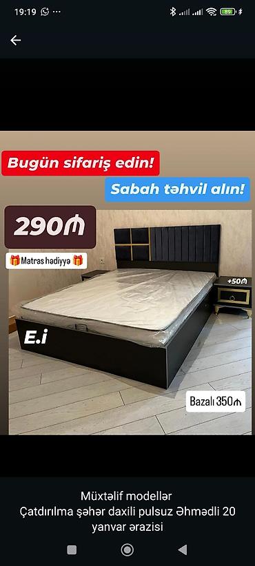 Yataq dəsti – müasir dizaynlı çarpayı və başlıq - Rəng: qara, başlıqda