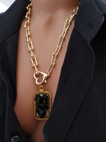 zlatni kais za haljine: Lanac pozlata sa privezkom crni turmalin Unikat