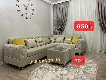 Künc divan dəsti və jurnal masası - Rəng: açıq bej - Üslub: zərif