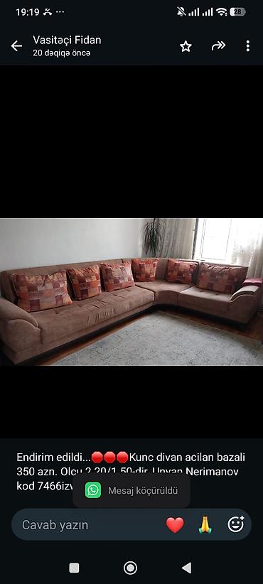 Endirim edildi. 🛑🛑🛑Kunc divan acilan bazali 350 azn. Olcu