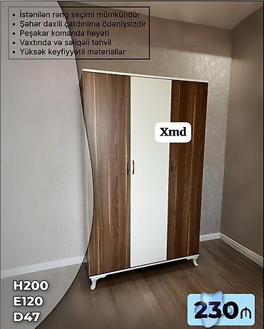 qarderob modelleri: Üç qapılı paltar dolabı – H200 × E120 × D47 - Model variantları — 2
