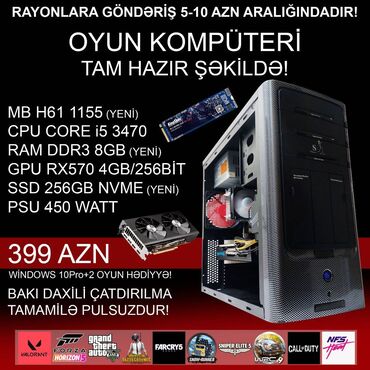 Kompüter ehtiyyat hissələri: Oyun üçün Kompüter "Gaming Core i5 3470 RX570 4GB 256GB NVME” ⭐Tək