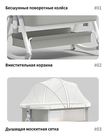 страшные: Детская приставная кроватка, Новый, С колесиками, цвет - Серый — 6