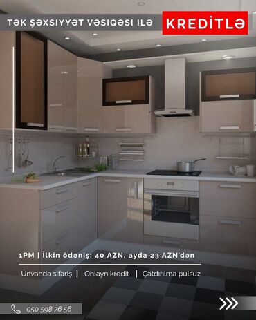 Sifarişlə mətbəx mebeli: Sifarişlə mətbəx dəsti, Özü çəkən petlələr, Sadə laminat, Kredit var, Pulsuz çatdırılma — 9